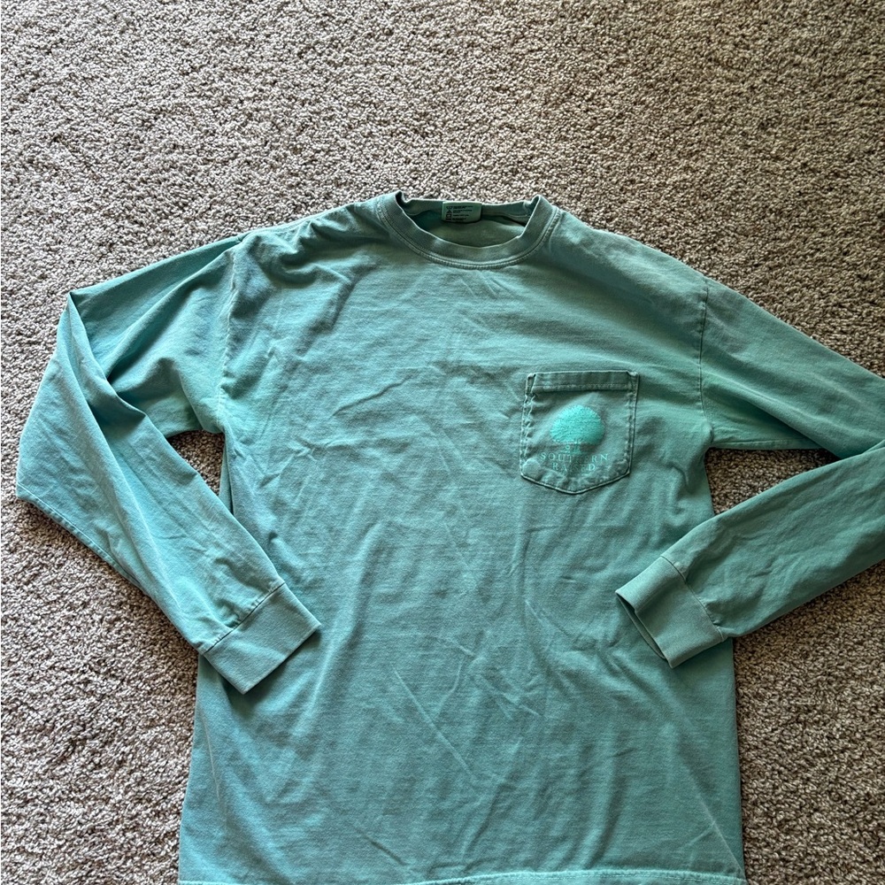 Southern raised clothing co comfort colors Green Long Sleeve Tee with Crew Neck